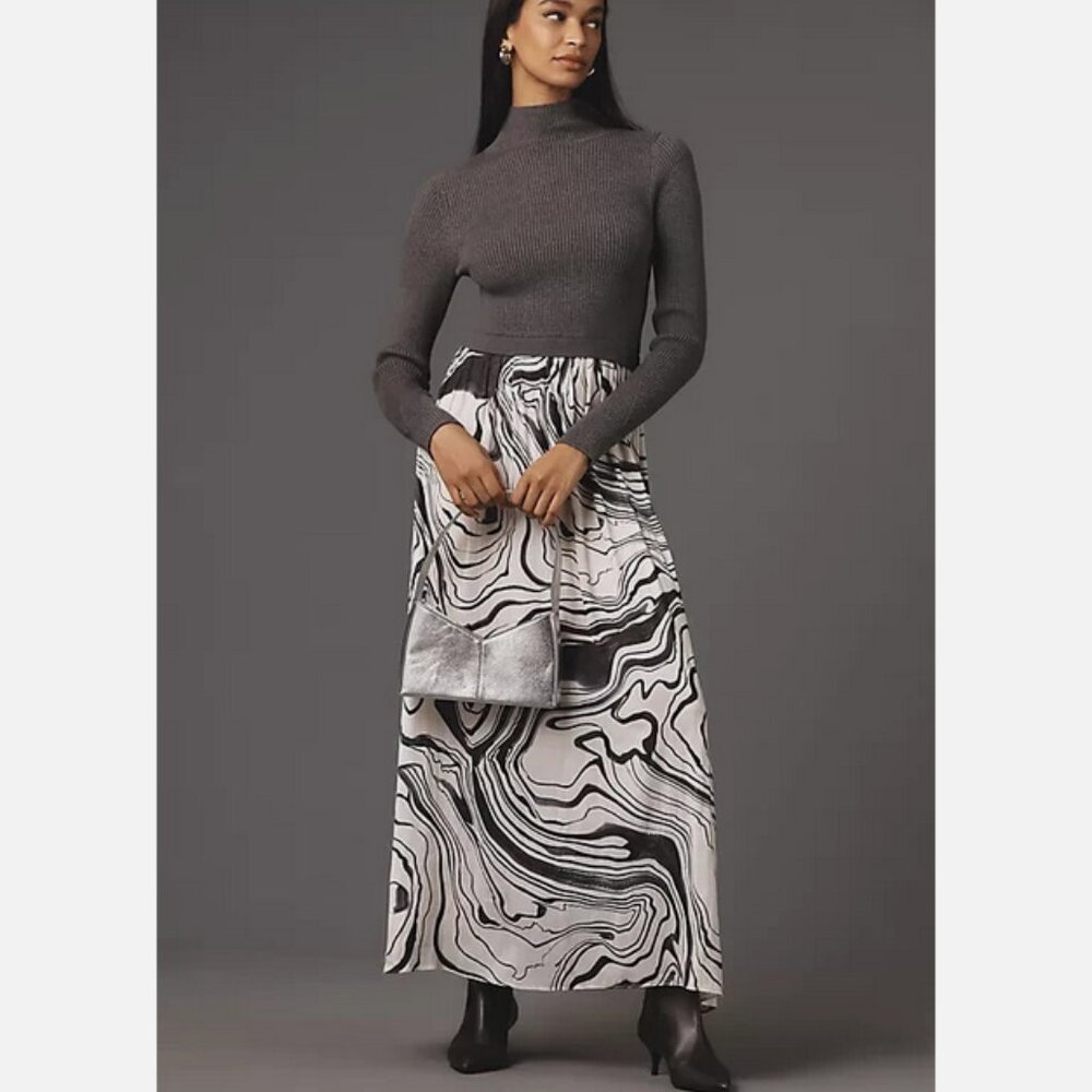 Anthropologie The Thea Twofer Sweater Dress Mock High Neck Maxi Gray XXS NWT